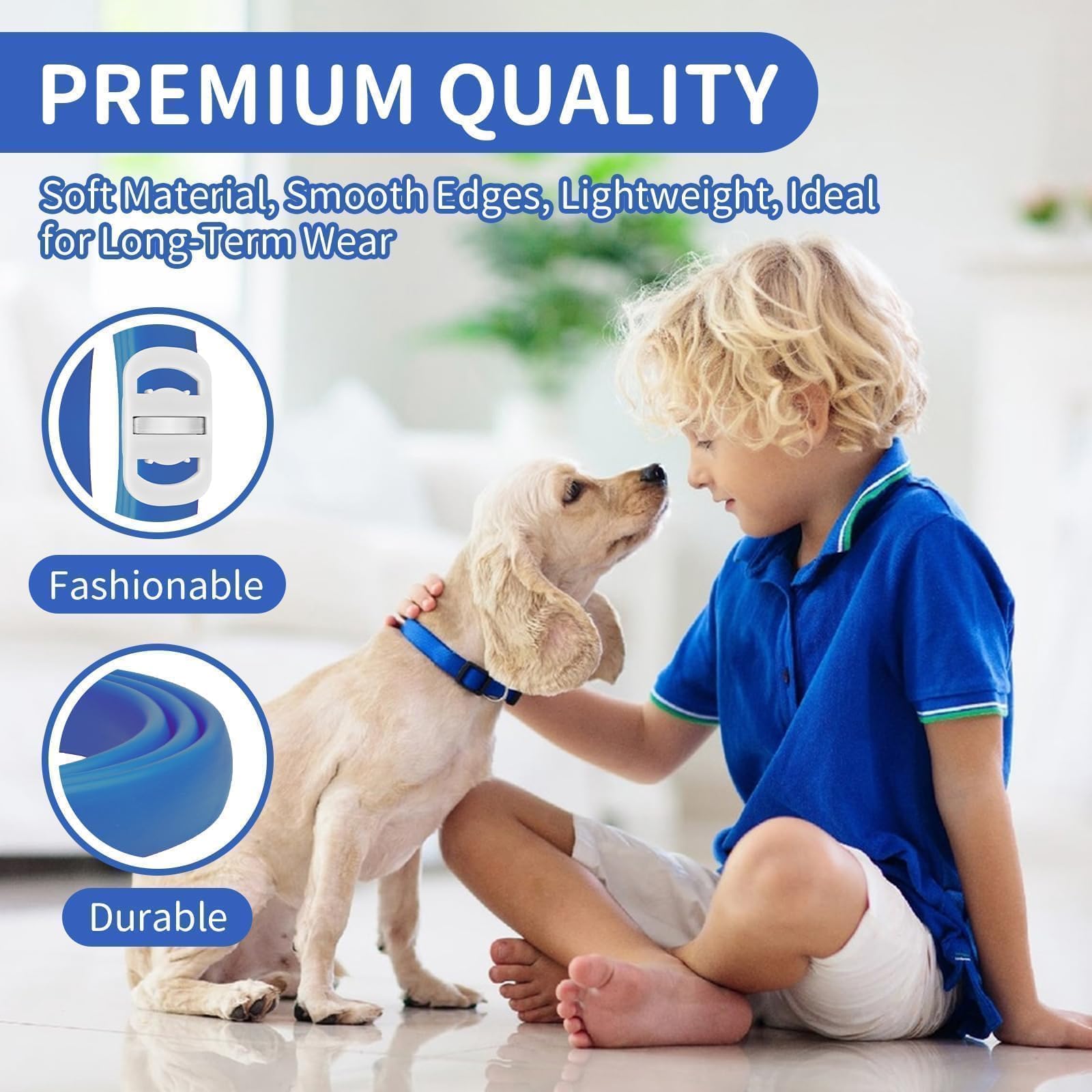 Perro cachorro usando collar antipulgas VICSOM, ajuste seguro para mayor protección.