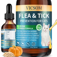 VICSOM drops para prevención de pulgas y garrapatas en gatos, sabor a salmón.