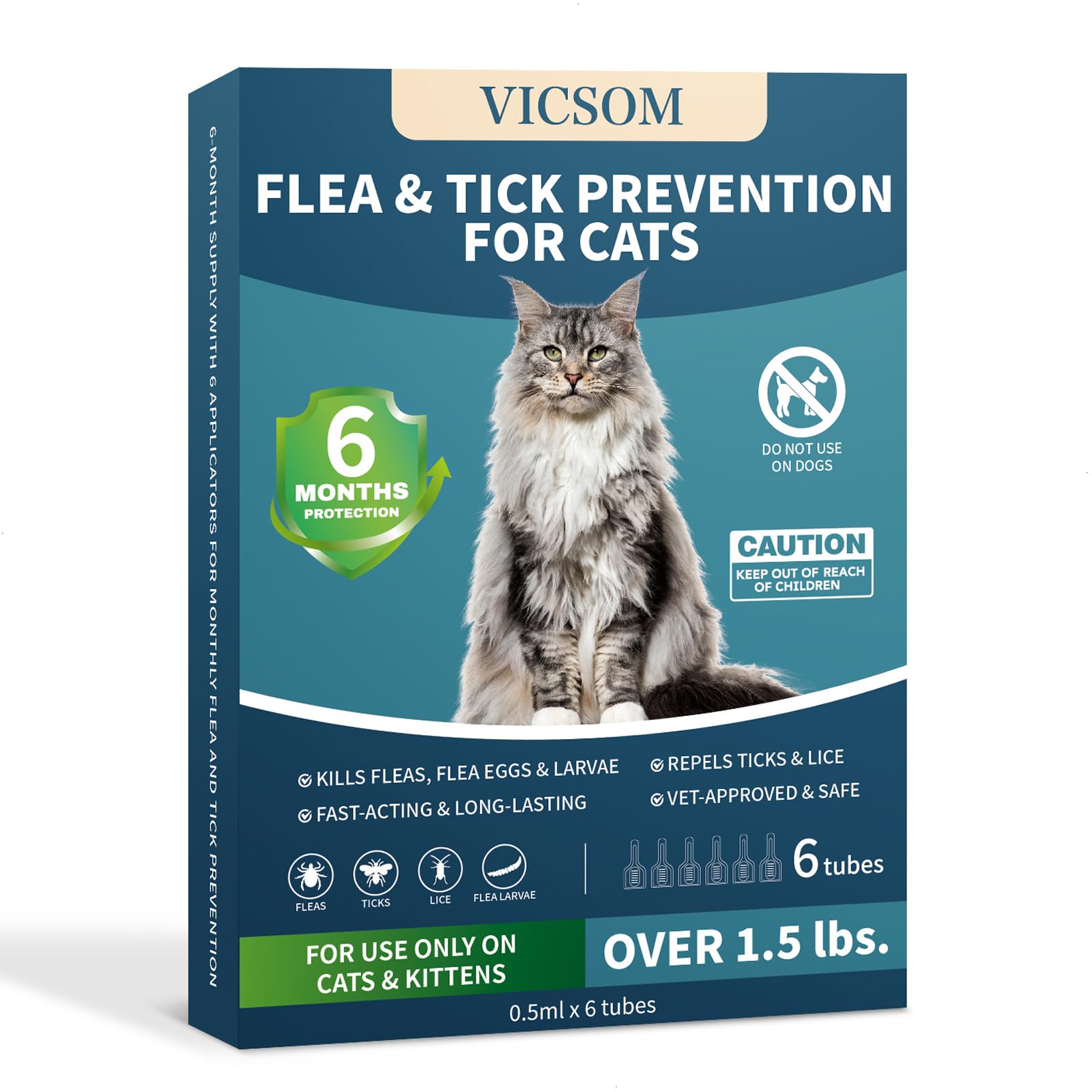 Gotas tópicas VICSOM para pulgas y garrapatas en gatos, control rápido.