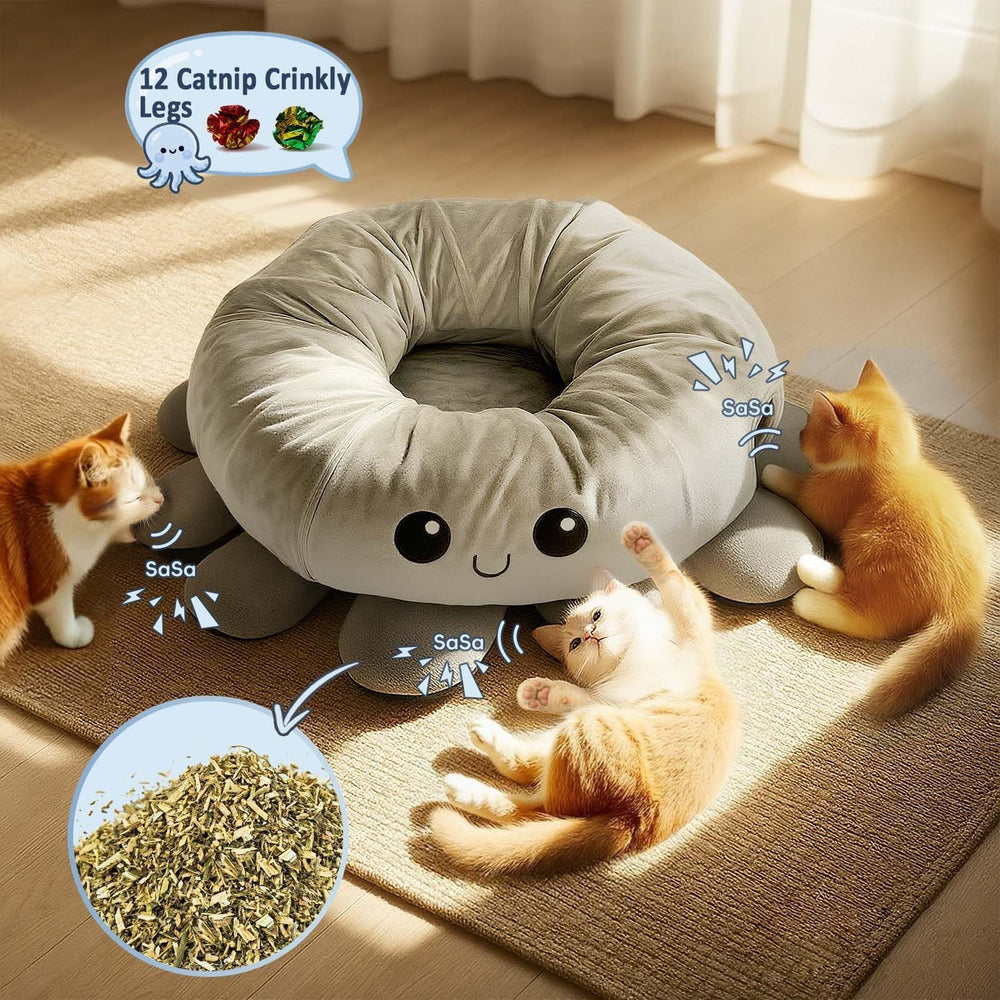 Cama-cueva 2 en 1 para gatos, descanso suave y refugio cómodo.