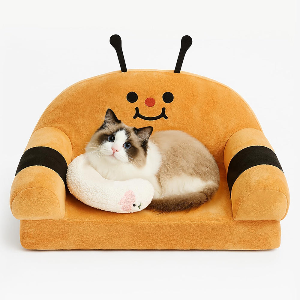 VIEFIN sillon-gato-forma-abeja: asiento cómodo para gatos, diseño divertido y tierno.