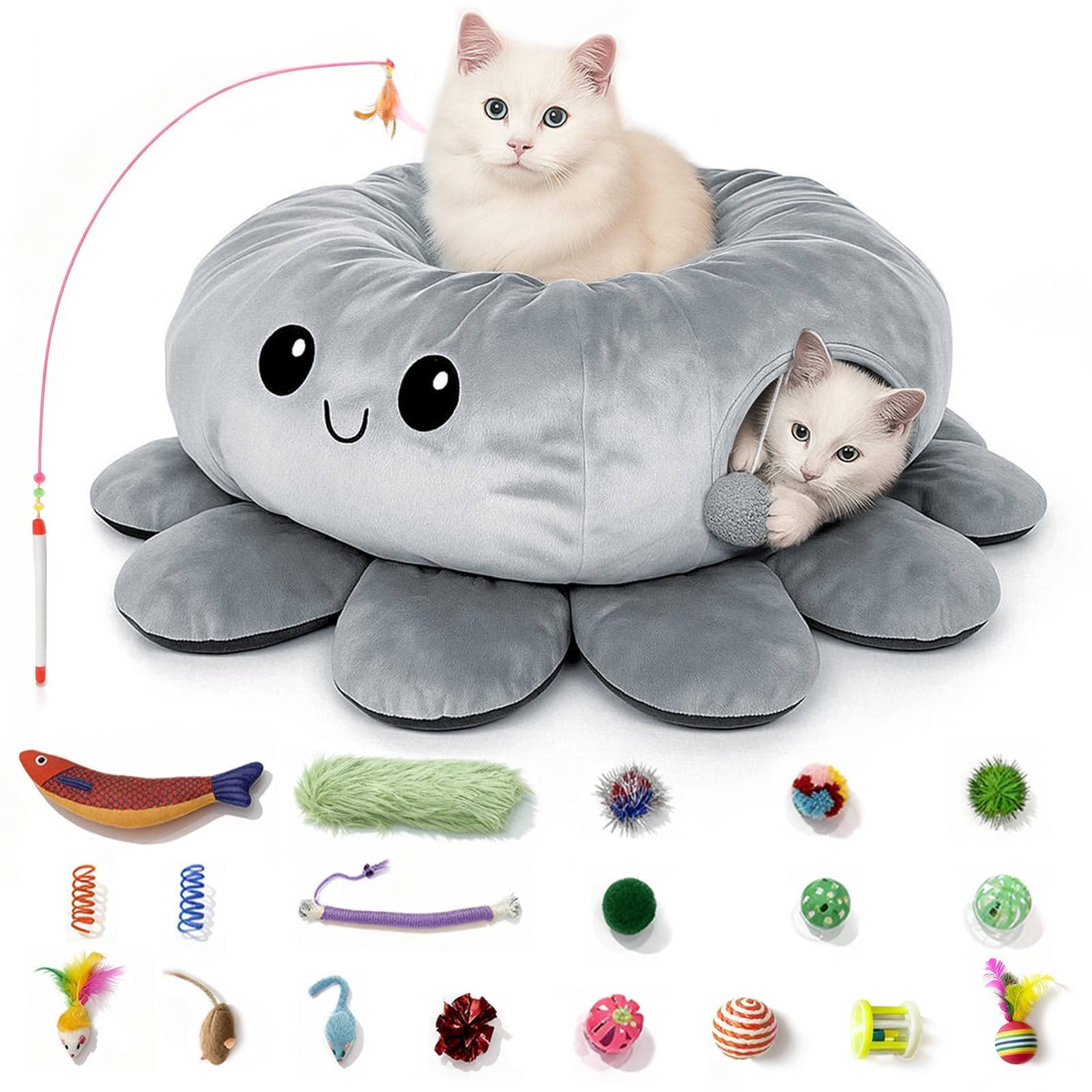 Túnel pulpo para gatos de VIEFIN con ojos grandes, ideal para juego y exploración.