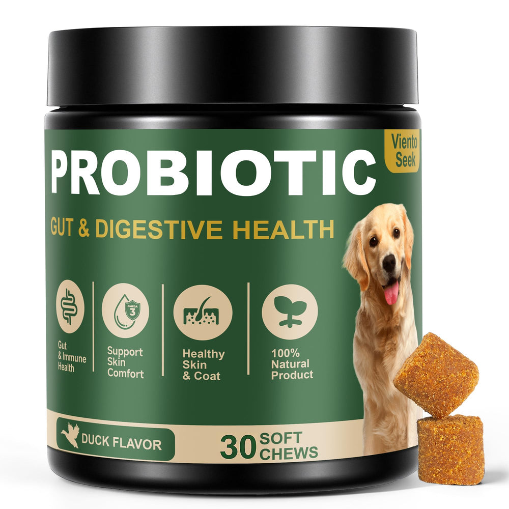 VientoSeek Probióticos para perros, botella de pato, apoyo digestivo diario.
