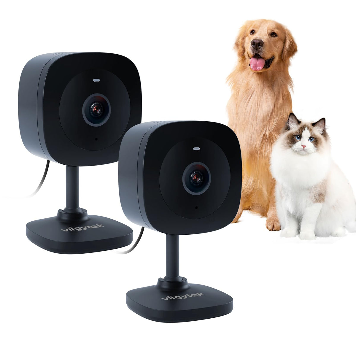 Viigytek cámara seguridad interior 2K con vista frontal para vigilancia diaria.