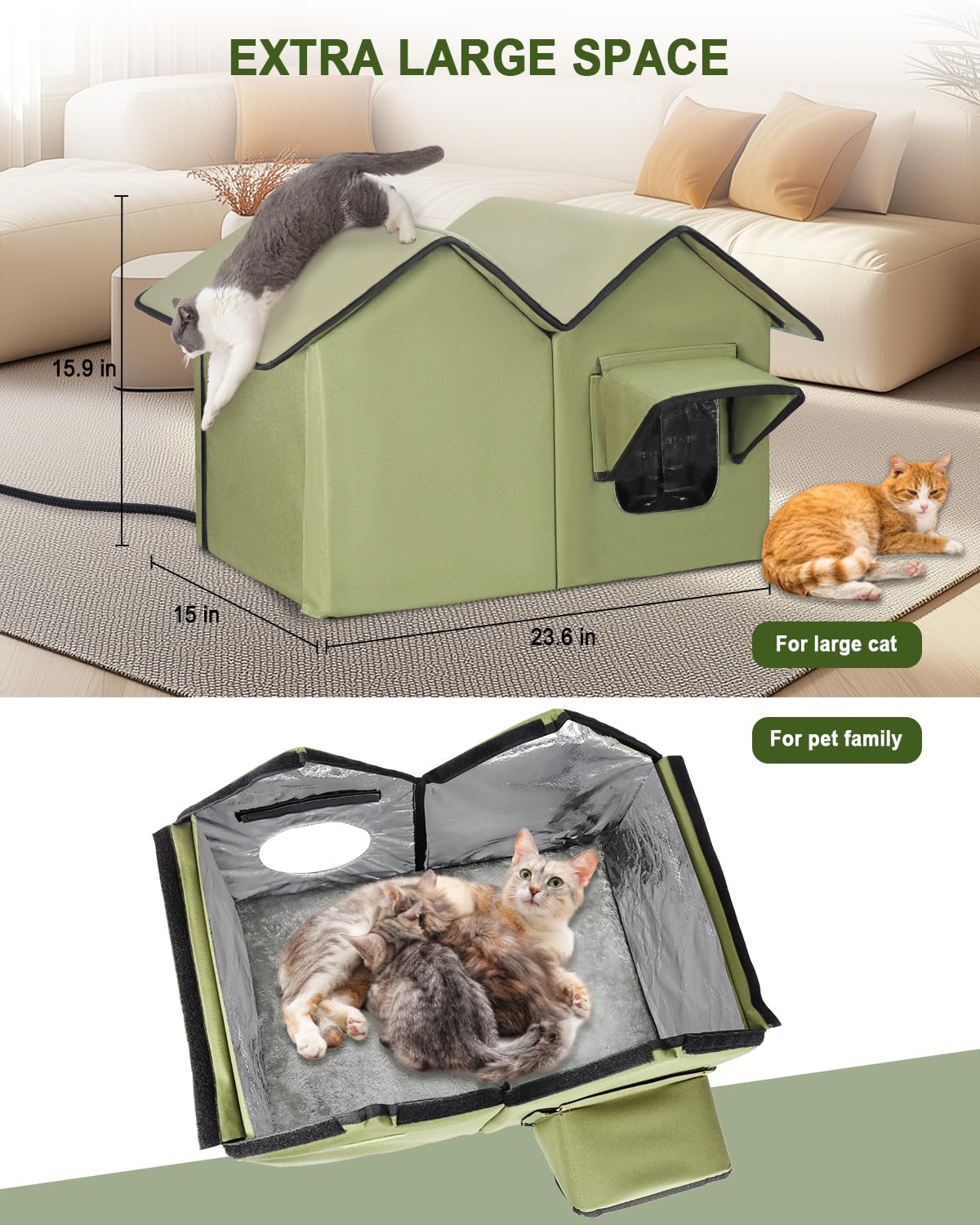 Tamaño amplio para 2-3 gatos, ideal para varias mascotas