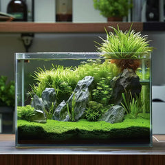 Acuario Vimvins de 10 galones, vista frontal sin marco para decoración relajante.