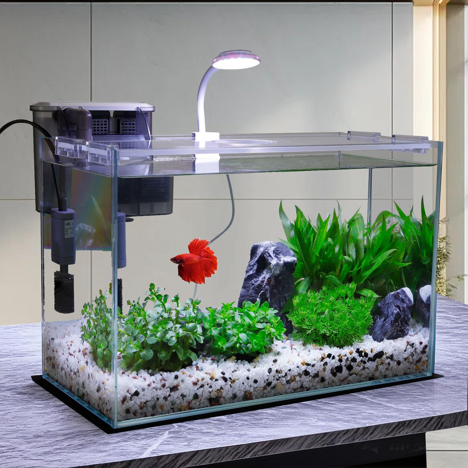Tapa personalizada Vimvins mantiene el acuario seguro y limpio.