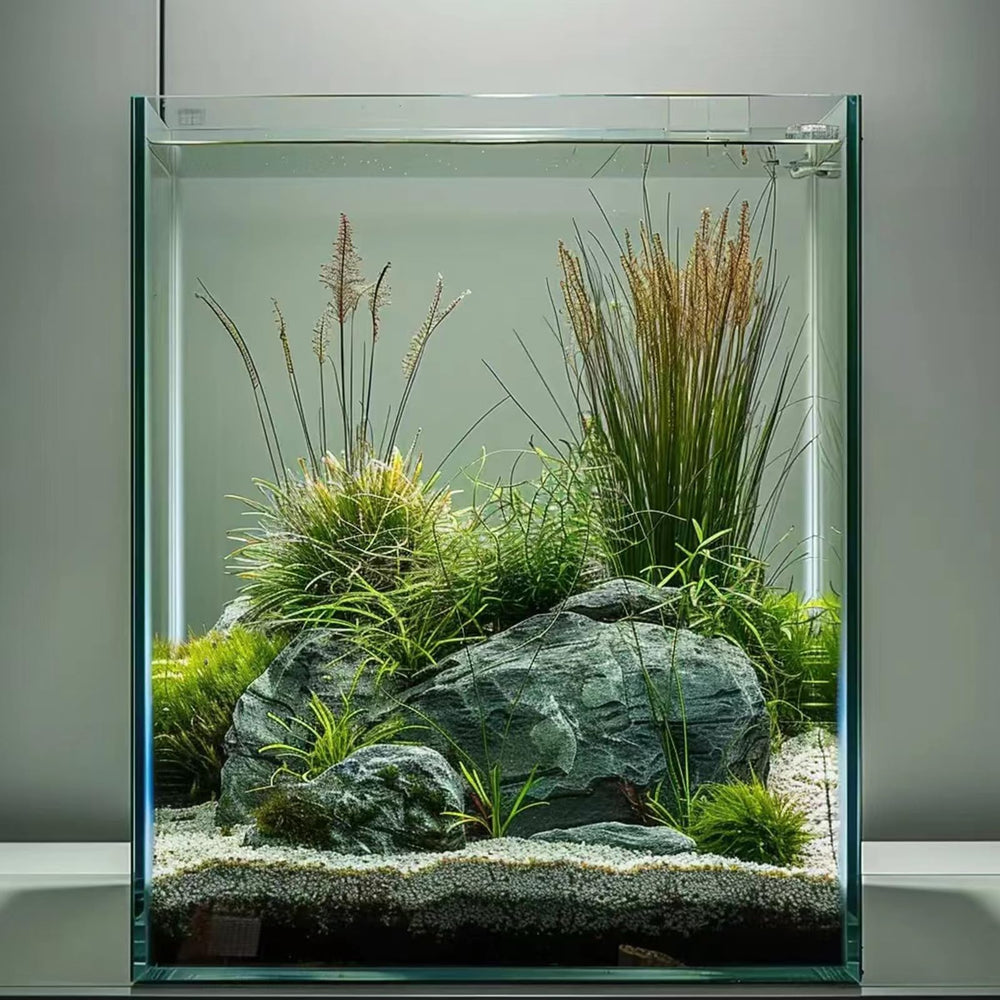 Pecera Vimvins, vidrio ultra blanco, mayor claridad visual para acuario decorativo.