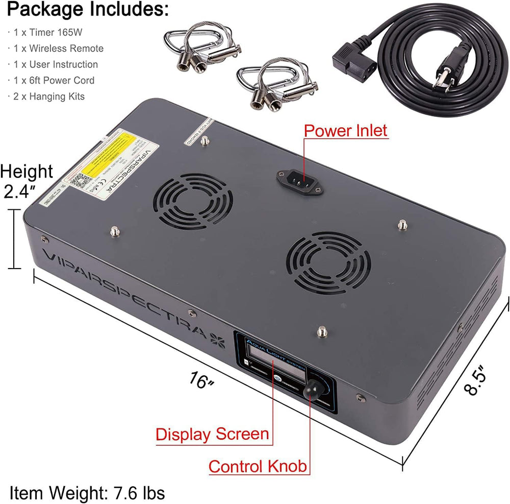 VIPARSPECTRA 165W LED, favorece corales fotosintéticos y coloración vibrante