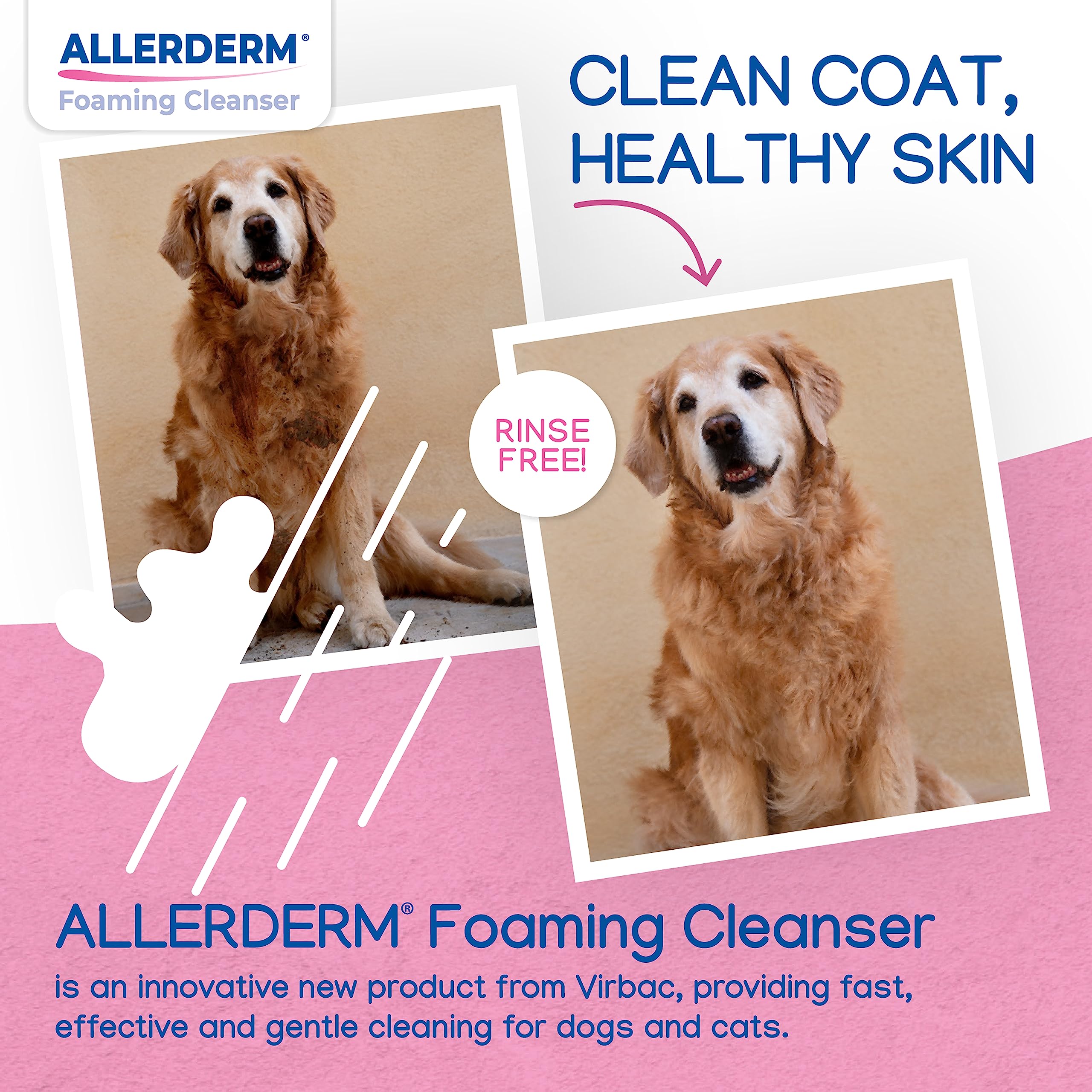 Allerderm limpia sin enjuague, pelo suave y limpio.