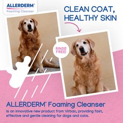 Allerderm limpia sin enjuague, pelo suave y limpio.
