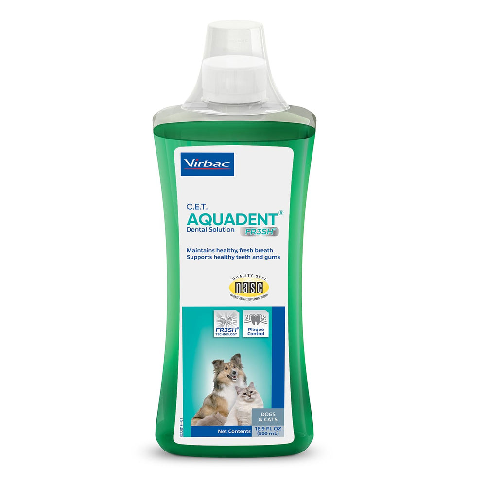 Virbac C.E.T. Aquadent, botella de solución dental para aliento fresco y dientes sanos