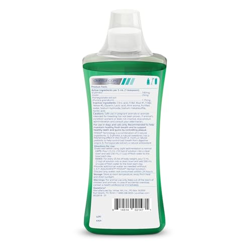 Virbac C.E.T. Aquadent, etiqueta FR3SH destacando tecnología natural