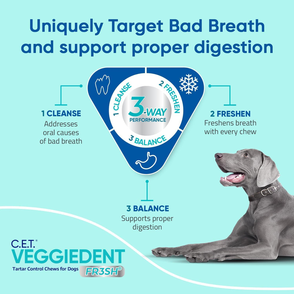 Virbac Veggiedent FR3SH base vegetal sin carne para perros grandes.