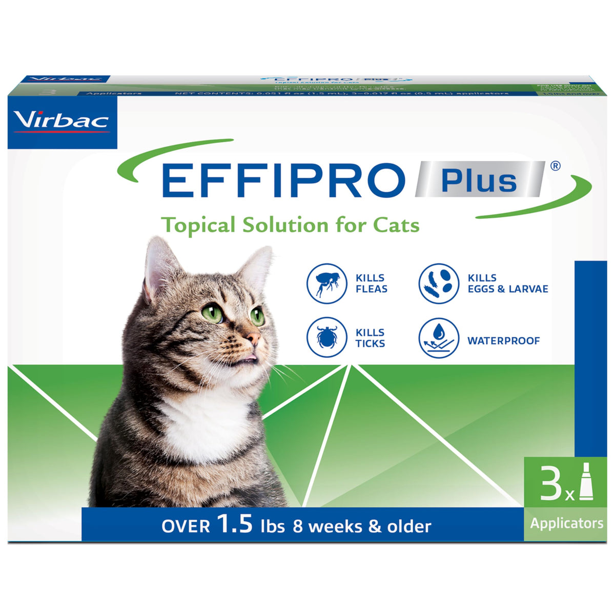 Virbac Effipro Plus, aplicación única e impermeable para protección de pulgas y garrapatas.