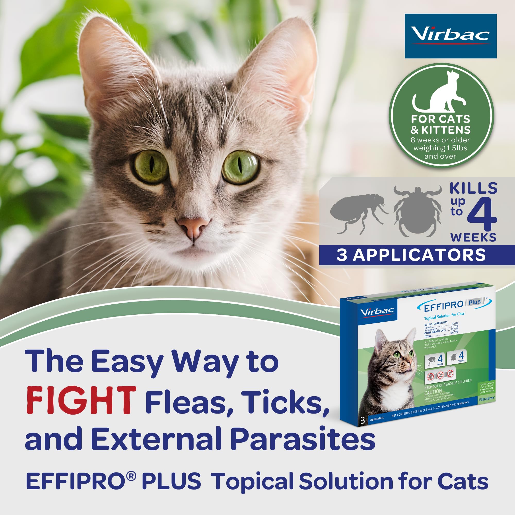 Virbac Effipro Plus, aplicación impermeable de una dosis que dura cuatro semanas.