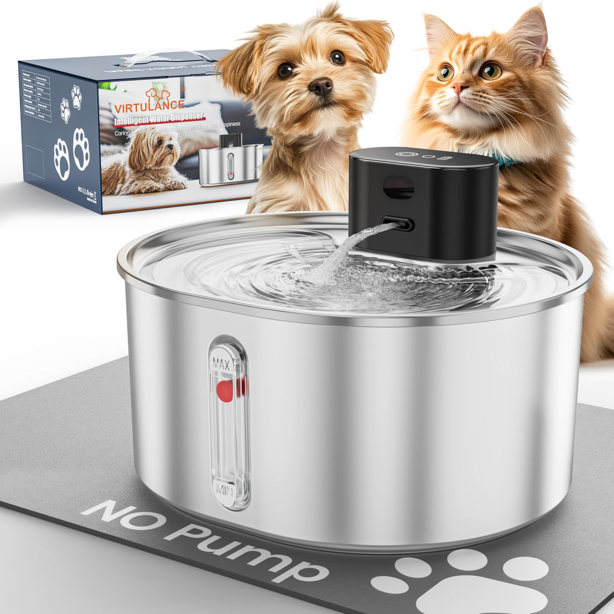 Virtulance fuente para gatos sin bomba con cuerpo de acero inoxidable para beber