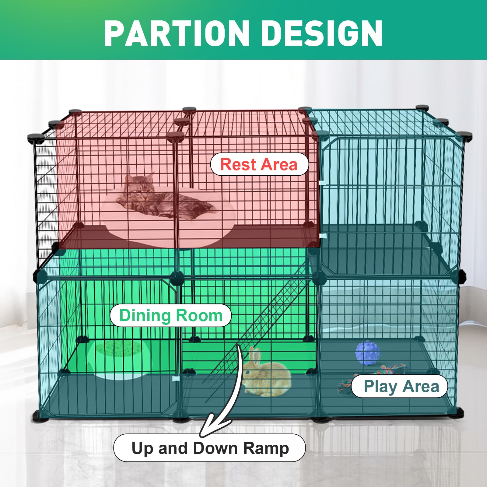 VISCOO 41 Panel Playpen con rampa y dos niveles permite más espacio para jugar.