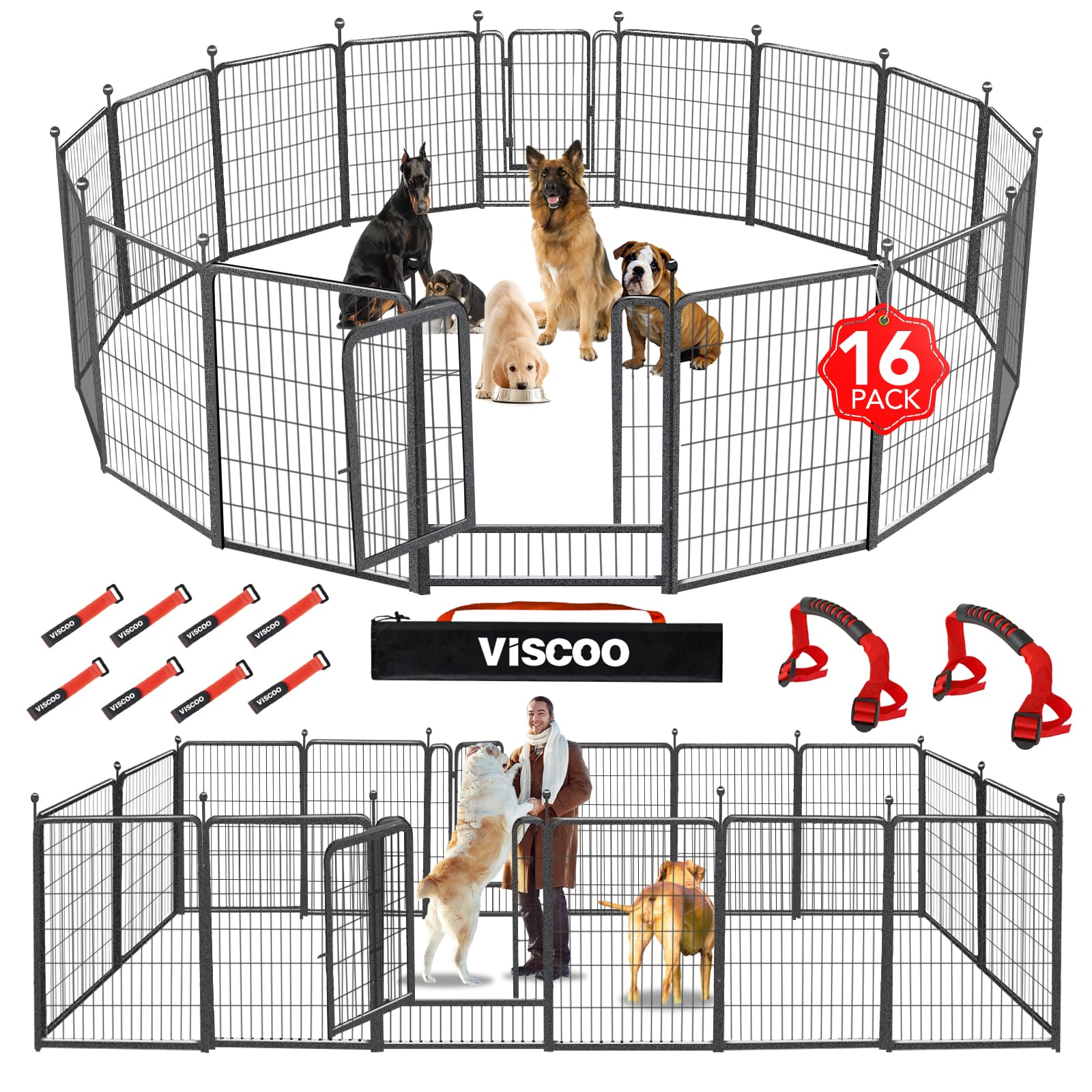 VISCOO cerca para perros exterior de 16 paneles ofrece seguridad y amplio espacio de juego.