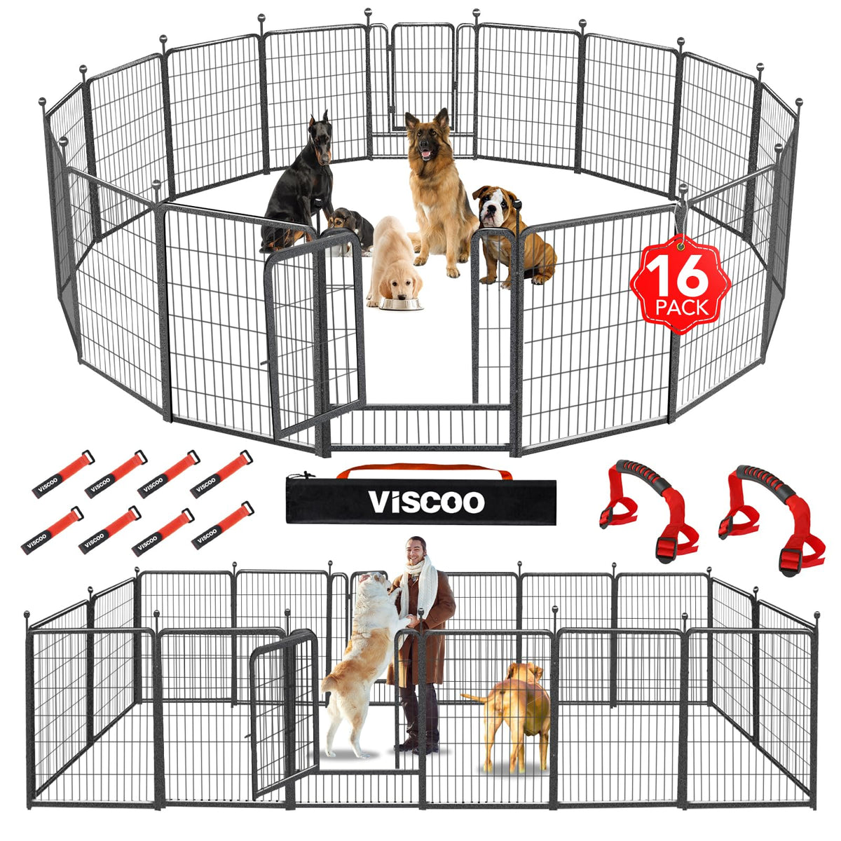 VISCOO cerca para perros exterior de 16 paneles ofrece seguridad y amplio espacio de juego.