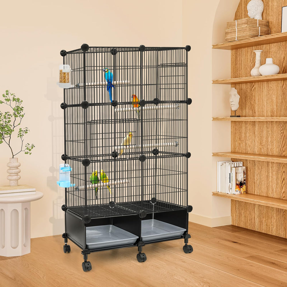 VISCOO accesorios incluidos: perchas, bandeja y comedero para aves pequeñas.
