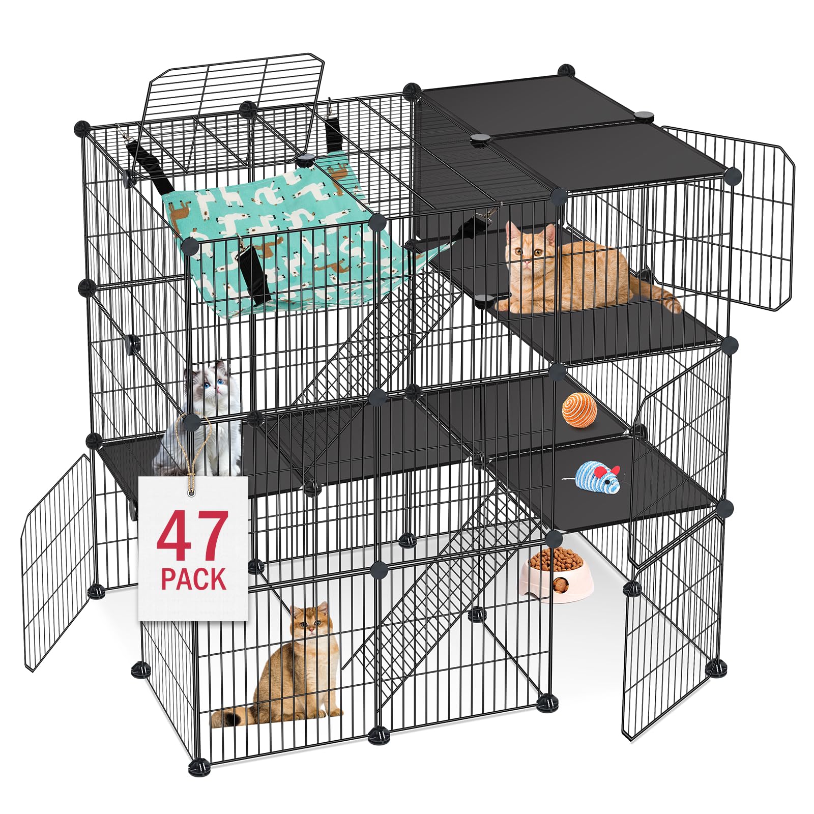 Jaula Viscoo para gatos de 3 niveles, ideal para juego y descanso.