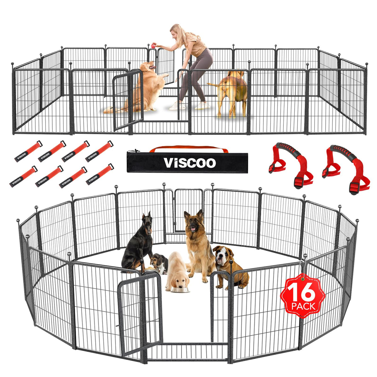 VISCOO jaula de perros con 16 paneles, 32 pulgadas de alto, espacio seguro para jugar.