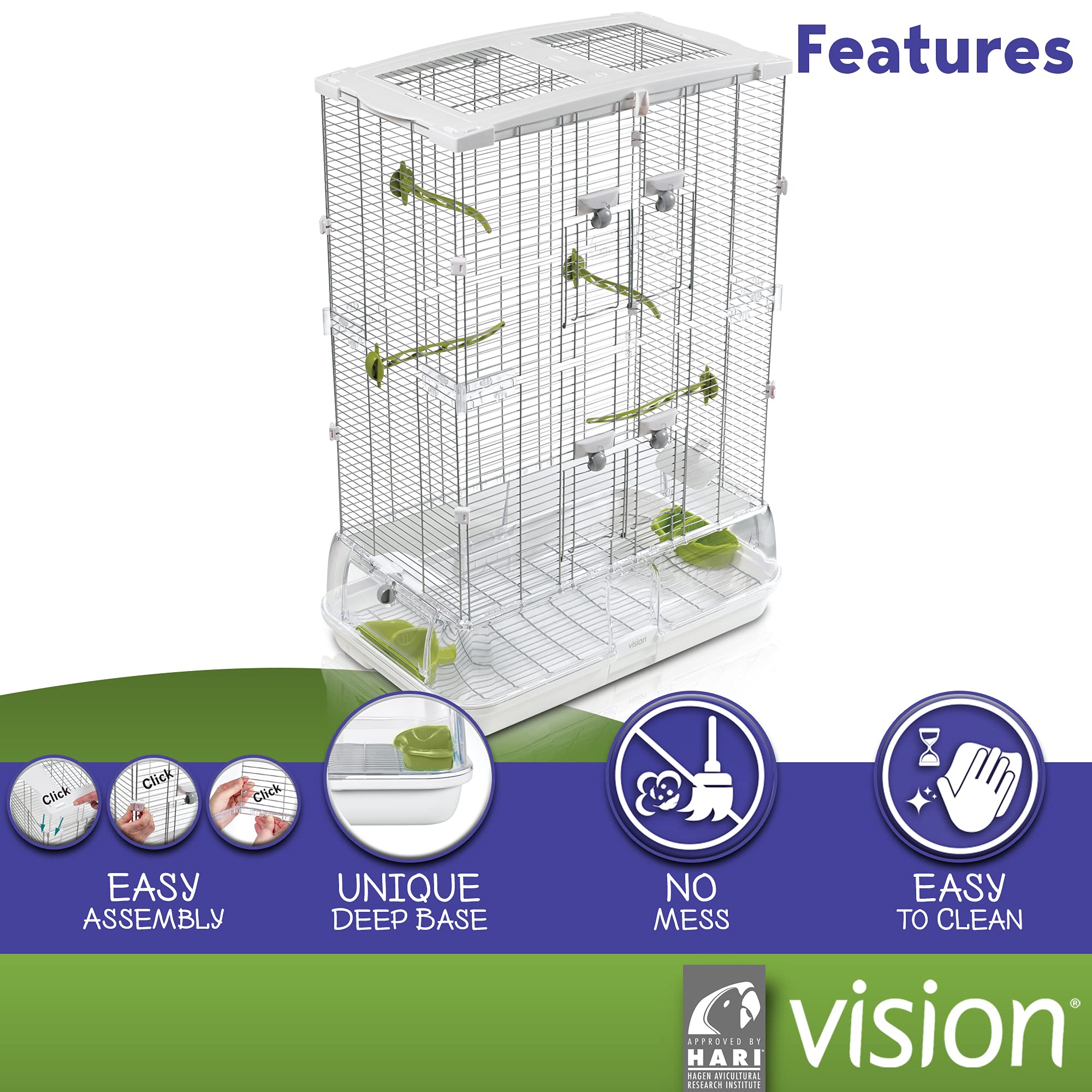 Vision M02 acceso exterior a copas semillas-agua, reduce estrés al alimentar