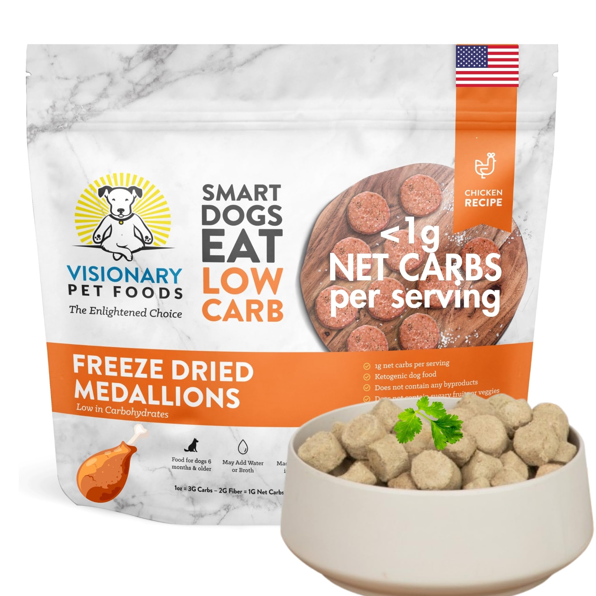 Visionary Pet Foods, pollo real liofilizado para sabor y proteína.