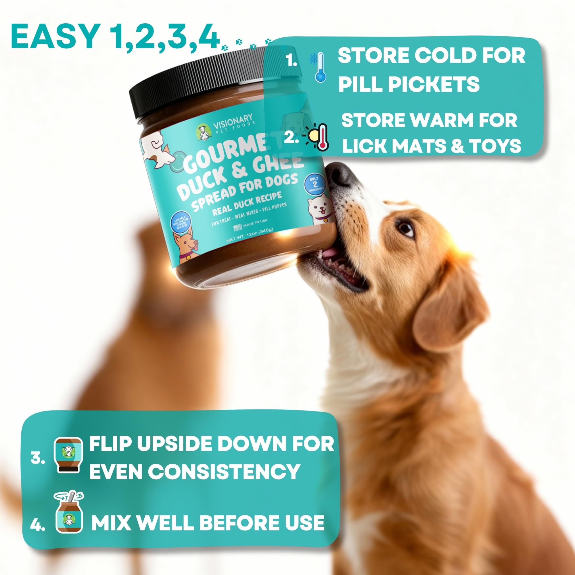 Visionary Pet Foods ingredientes 100% pato y ghee sin aditivos.