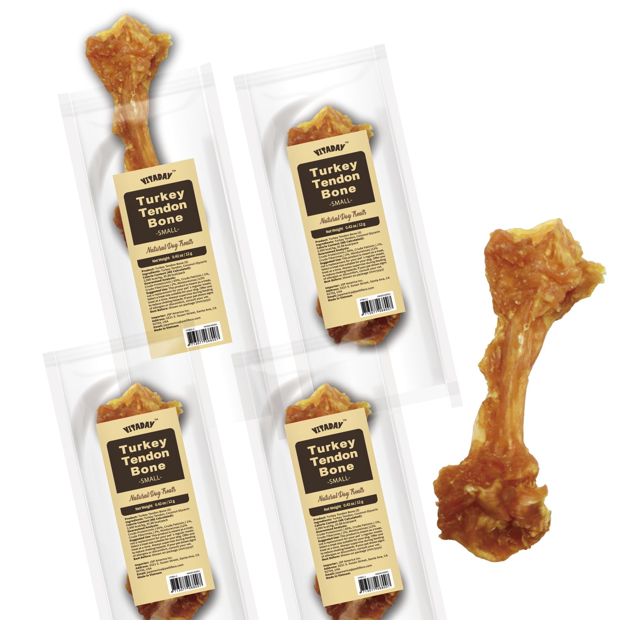 VITADAY Tendones de pavo para perros: ingrediente único y natural, apto para dietas sensibles.