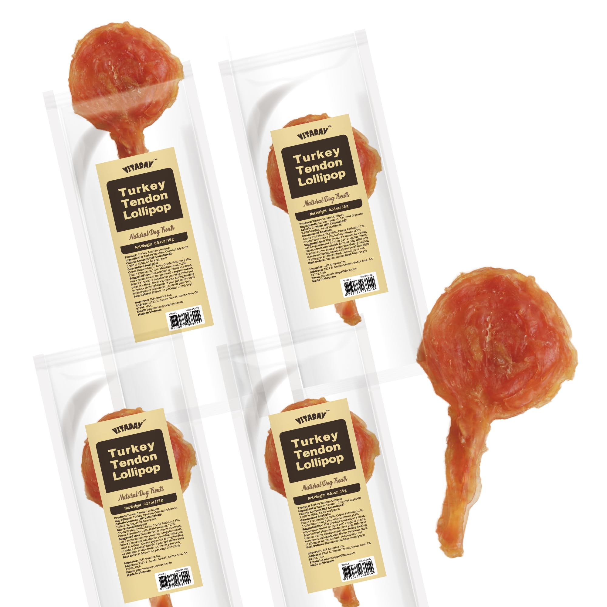 VITADAY tendones-pavo-lollipop-masticacion-larga, masticación prolongada para perros.