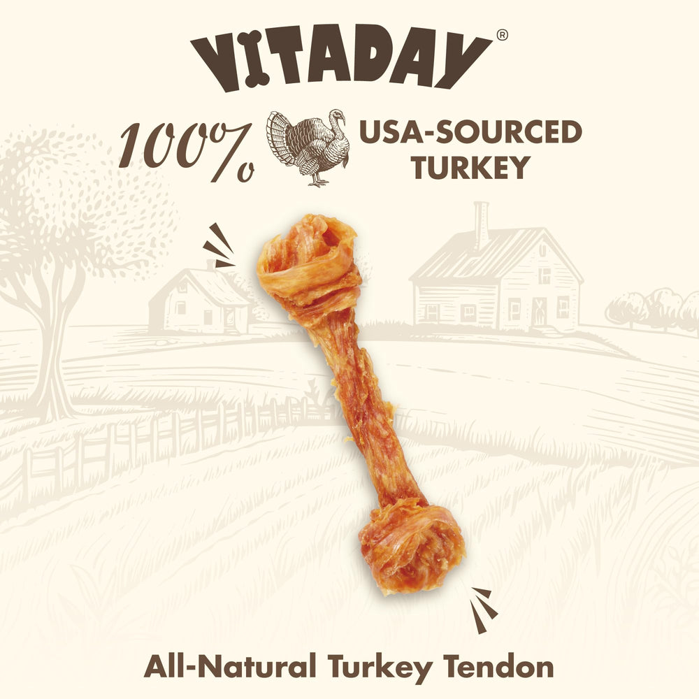 VITADAY tendones de pavo, textura fibrosa para masticación prolongada.