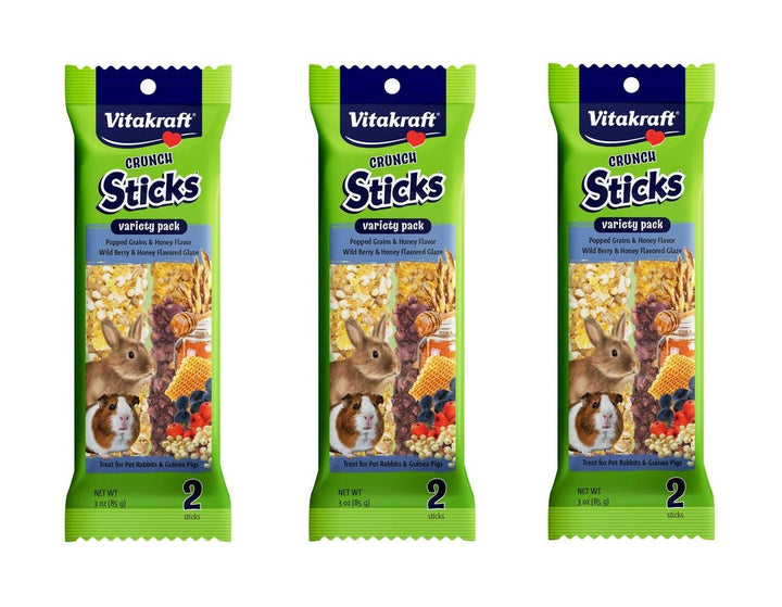 Vitakraft lote de 6 palitos crujientes en variedad para conejos y cobayas, estimulan masticación natural.