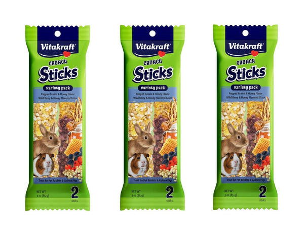Vitakraft lote de 6 palitos crujientes en variedad para conejos y cobayas, estimulan masticación natural.