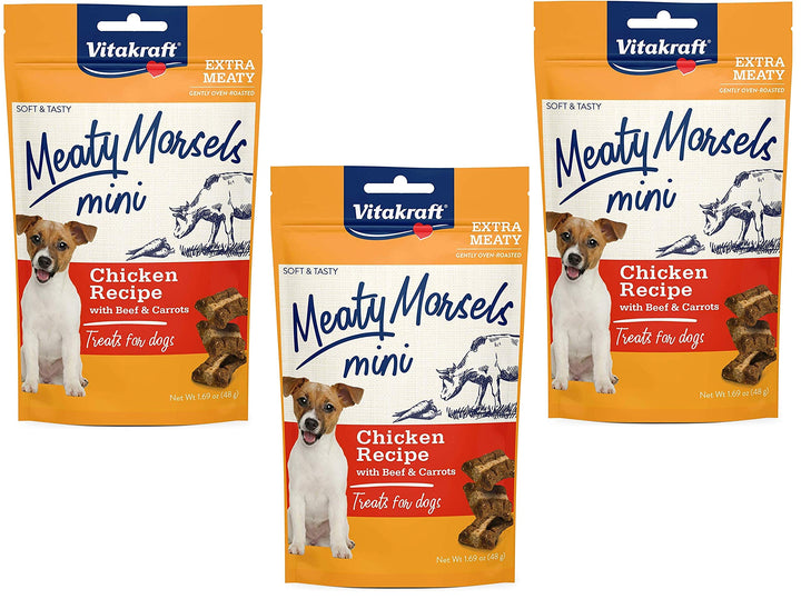 Vitakraft Chicken Mini Meaty Morsels: paquete de 3 premios sabrosos para perros pequeños.
