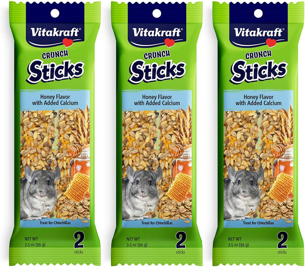 Vitakraft tres-pack palitos crujientes miel calcio, ideal para complementar minerales en roedores y chinchillas
