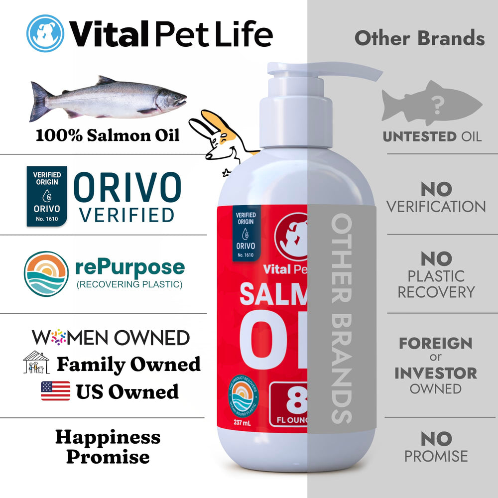 Salud de articulaciones con aceite de salmón Vital Pet Life.