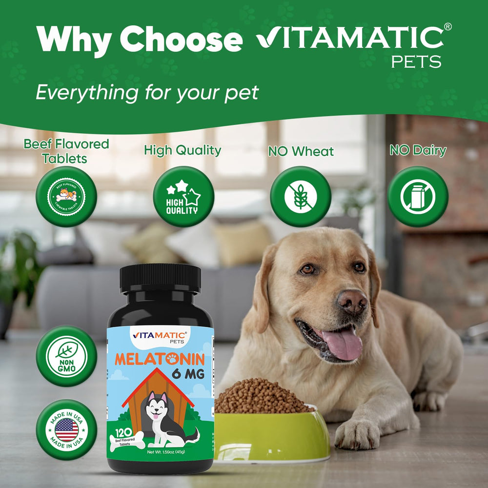 Vitamatic Melatonina para perros: envase frontal mostrando las tabletas