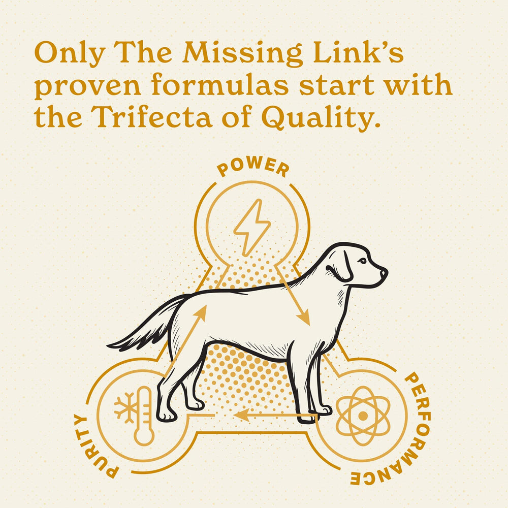 The Missing Link vitamina E y biotina para pelaje saludable.