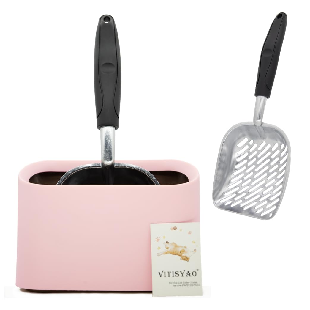 Pala recogedora de Vitisyao para gatos de metal, diseño compacto facilita la limpieza diaria.
