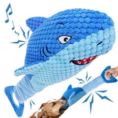 Juguete tiburón Vitscan para perros grandes con sonidos que estimulan el juego.