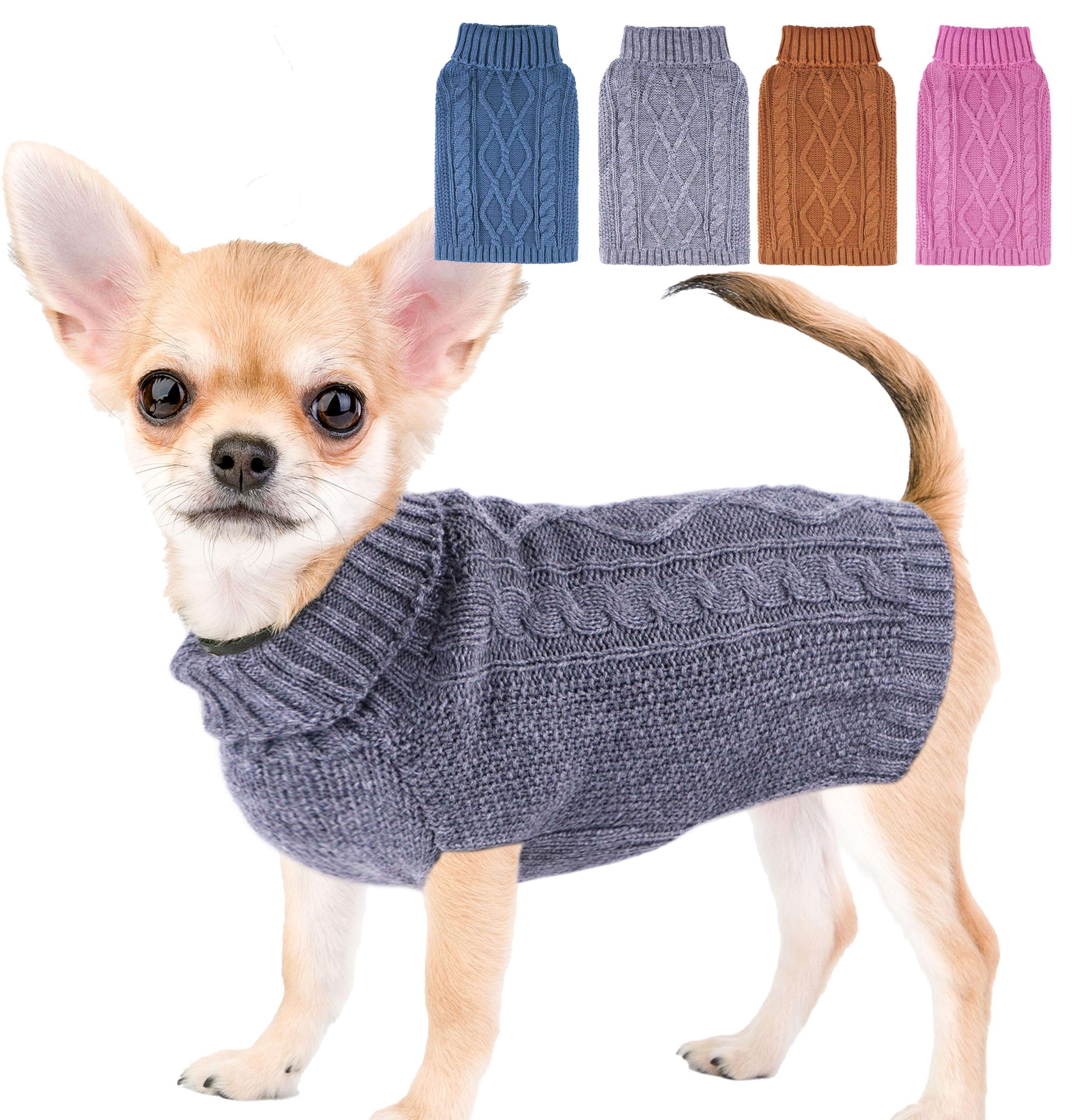 Viunimo suéter para perro pequeño con cuello alto gris, ideal para paseos fríos.