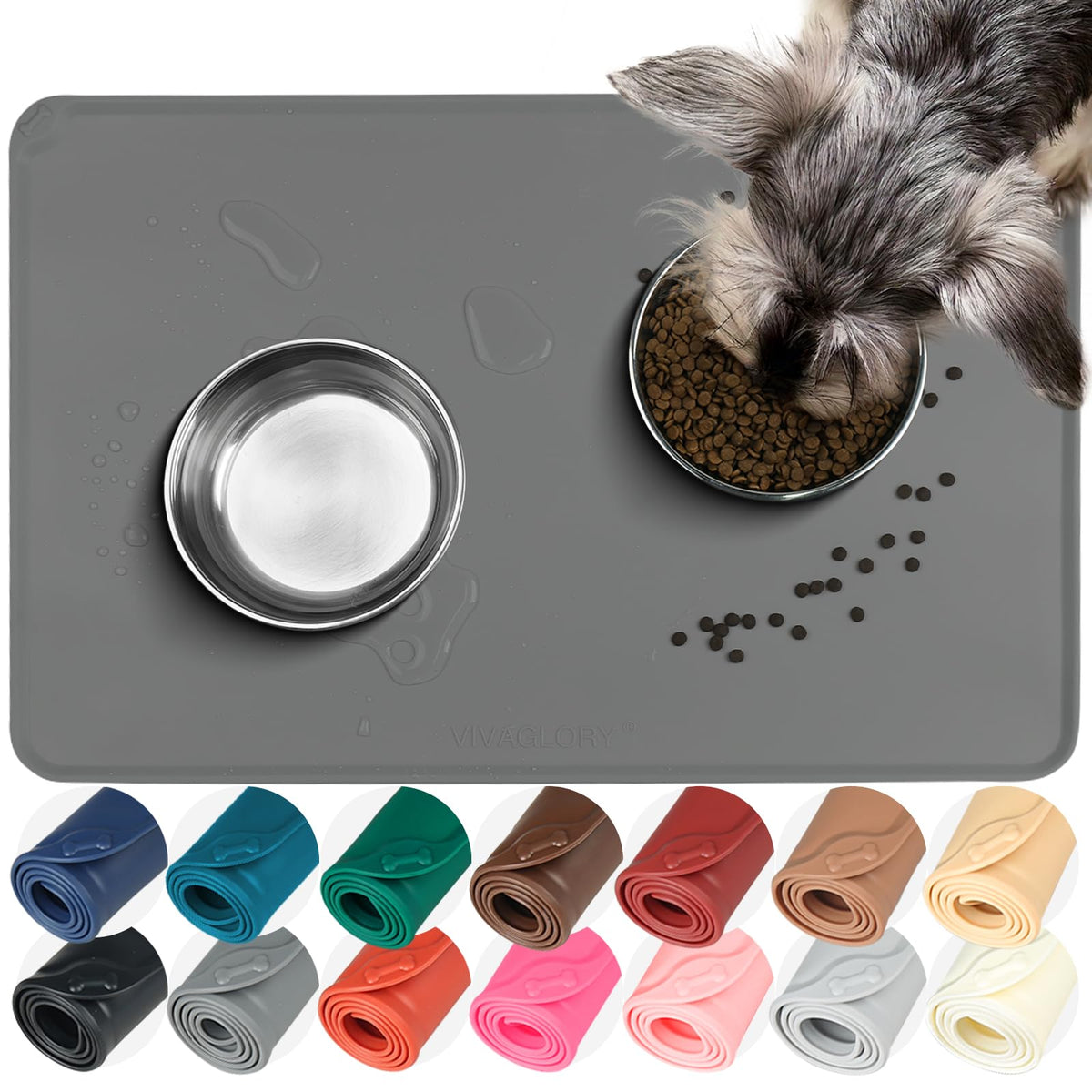 Alfombrilla VIVAGLORY para comida de perros, superficie antideslizante que evita derrames.
