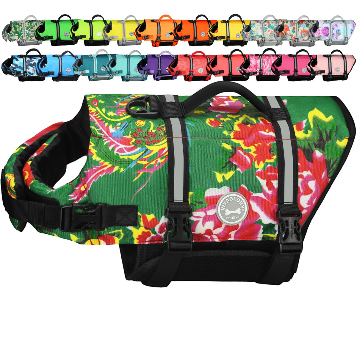 Chaleco salvavidas VIVAGLORY con asa para recoger al perro tras nadar.