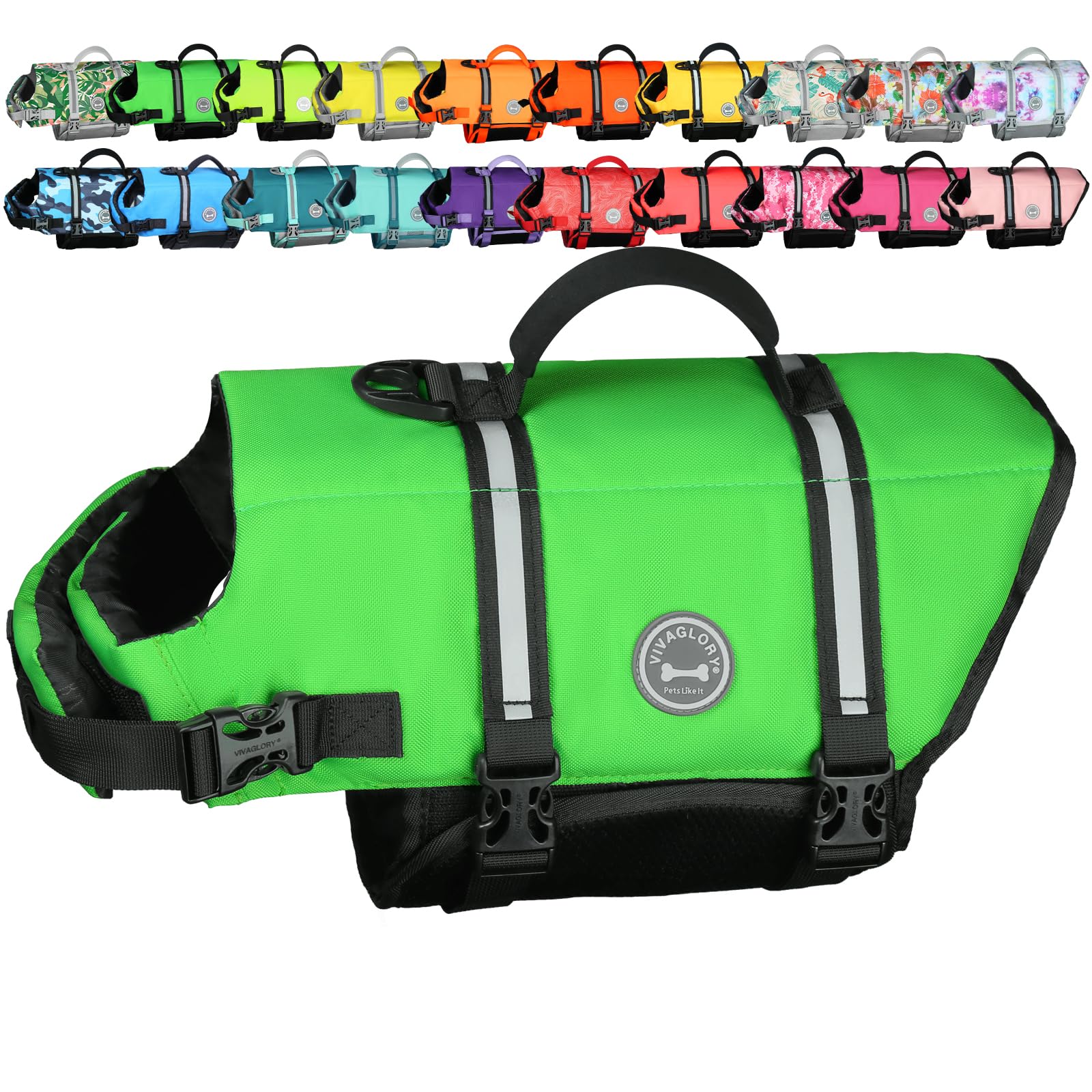 Chaleco salvavidas VIVAGLORY con asa superior para manejo seguro.