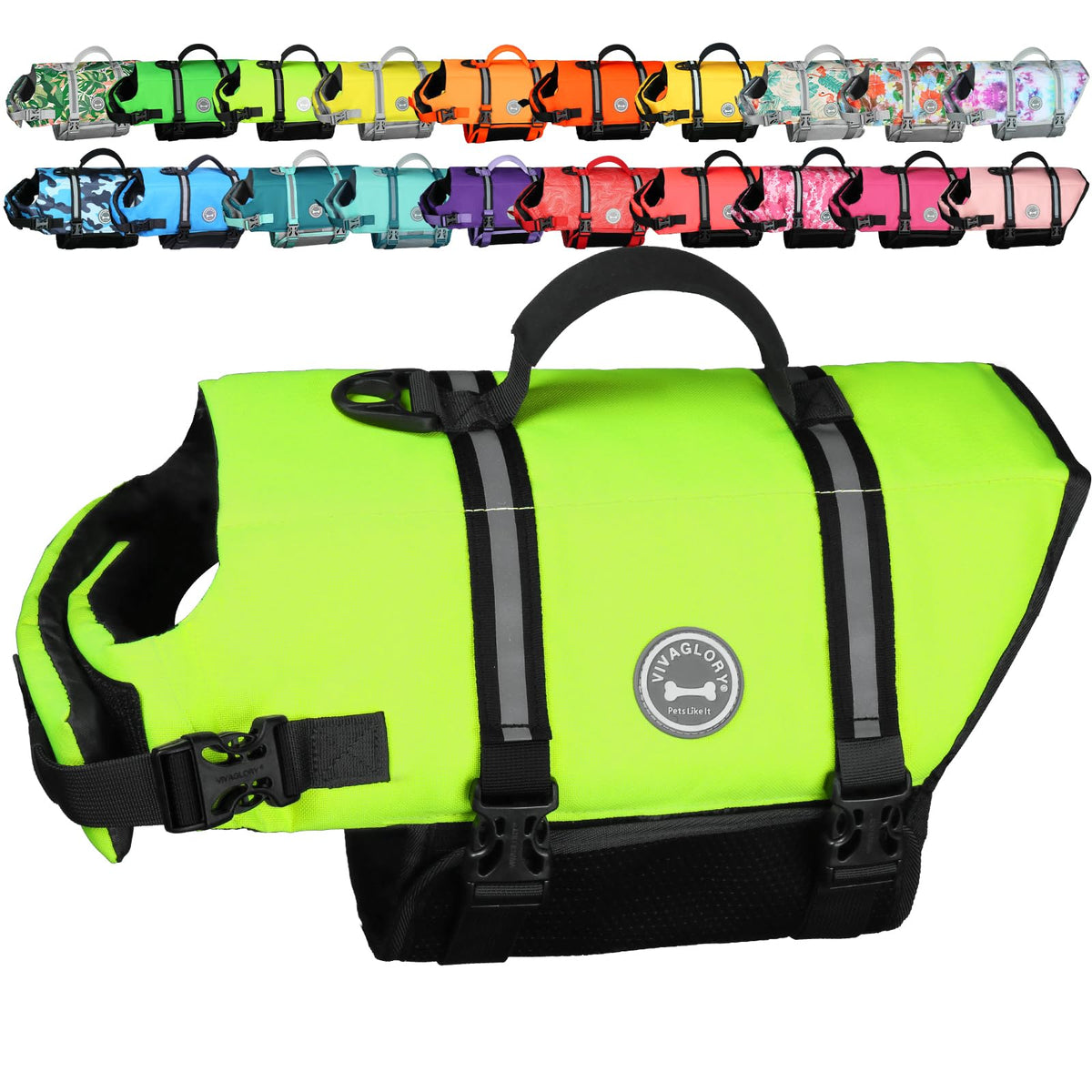 Chaleco salvavidas VIVAGLORY para perro, color amarillo brillante para mayor visibilidad