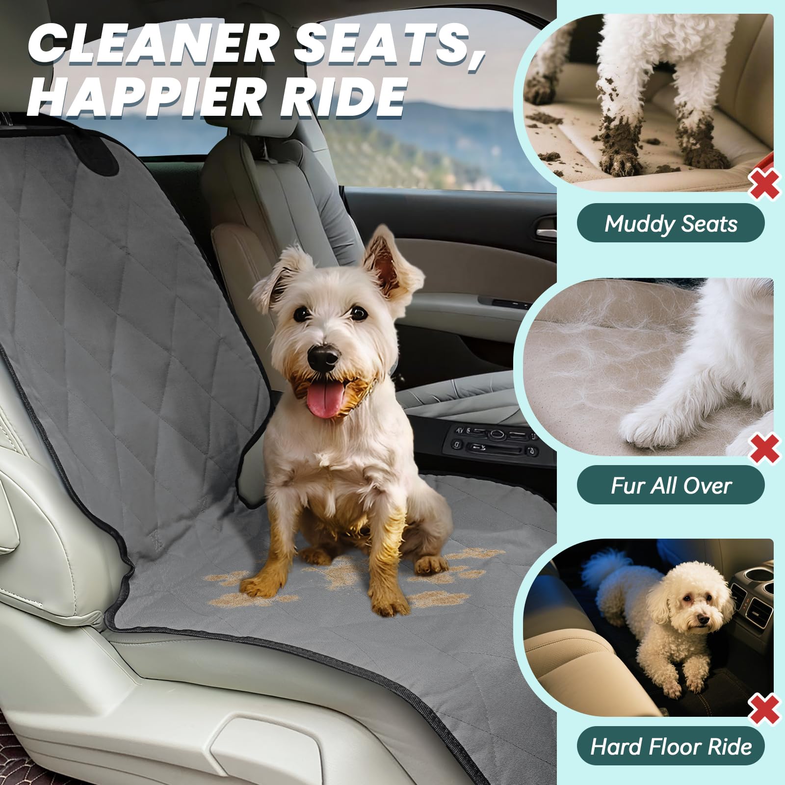 Cobertor de asiento delantero VIVAGLORY para perros, instalación rápida y ajuste seguro.