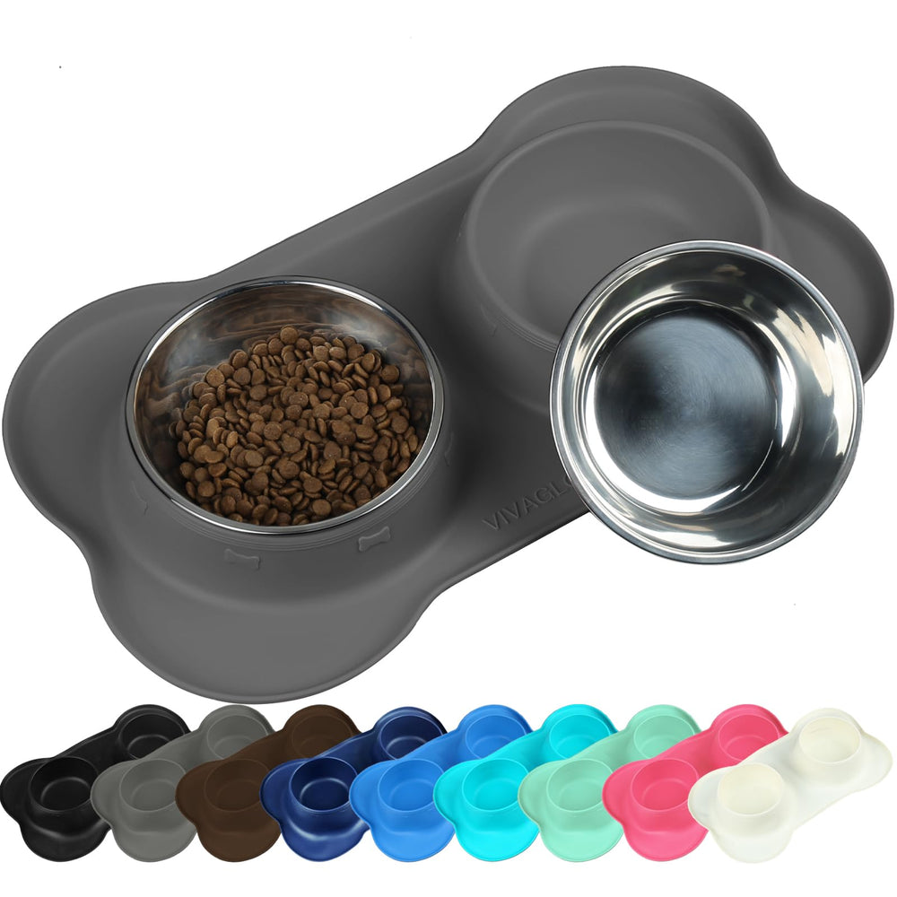 Platos de acero inoxidable VIVAGLORY para perros y gatos, duraderos y fáciles de limpiar.