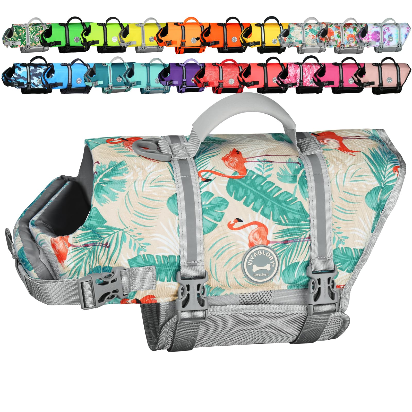 VIVAGLORY salvavidas para perro, vista frontal, mayor flotabilidad al nadar